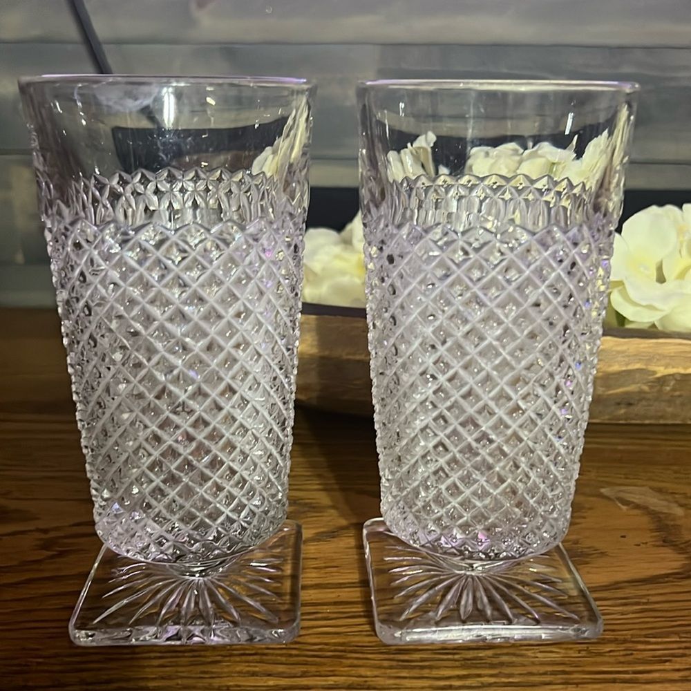 VINTAGE WESTMORELAND CLEAR "ENGLISH HOBNAIL" FOOTED 2 PIECE SET OF TUMBLERS